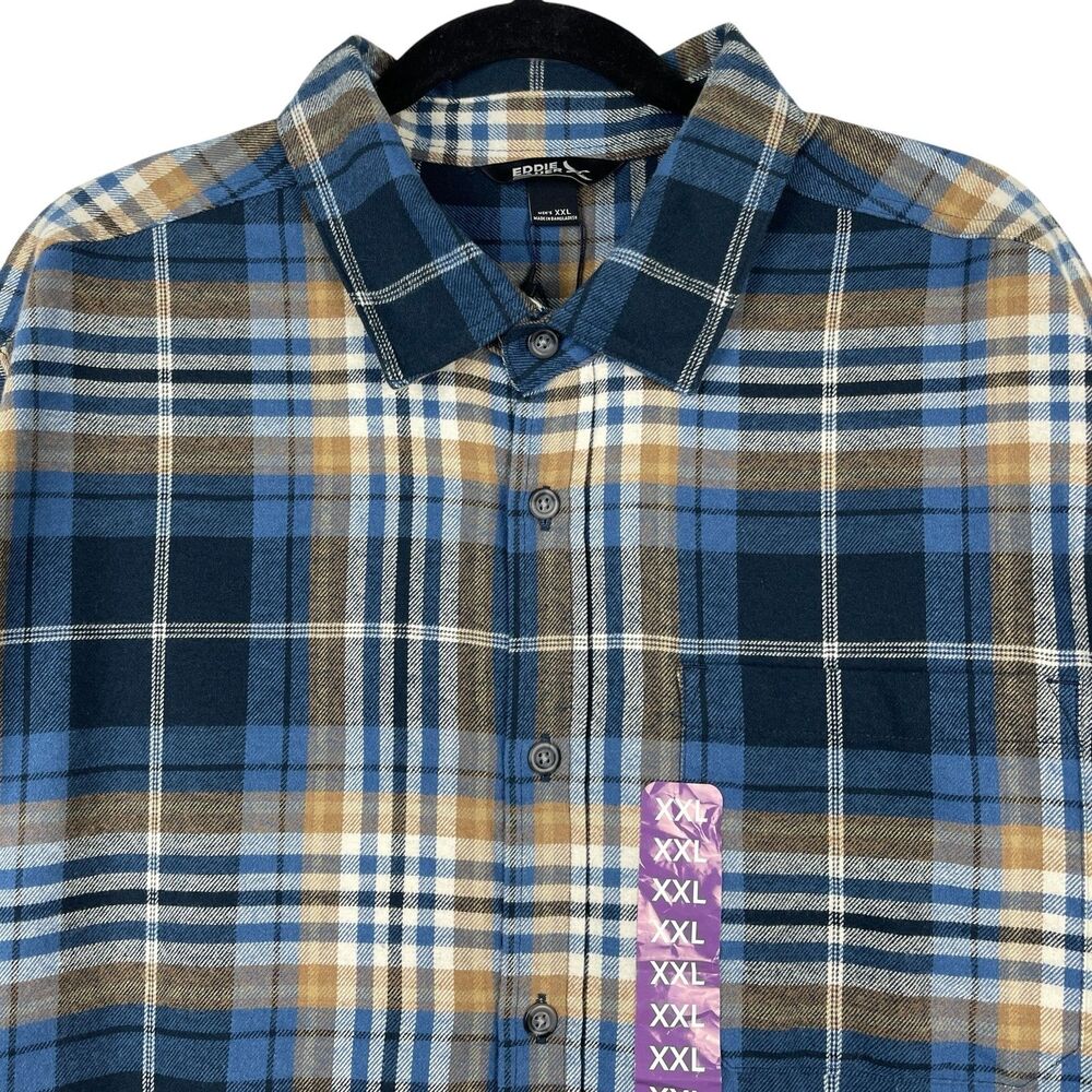 Eddie Bauer Men’s Flannel Shirt XXL Blue Brown Plaid Long Sleeve Button-Up NWT - Picture 2 of 11
